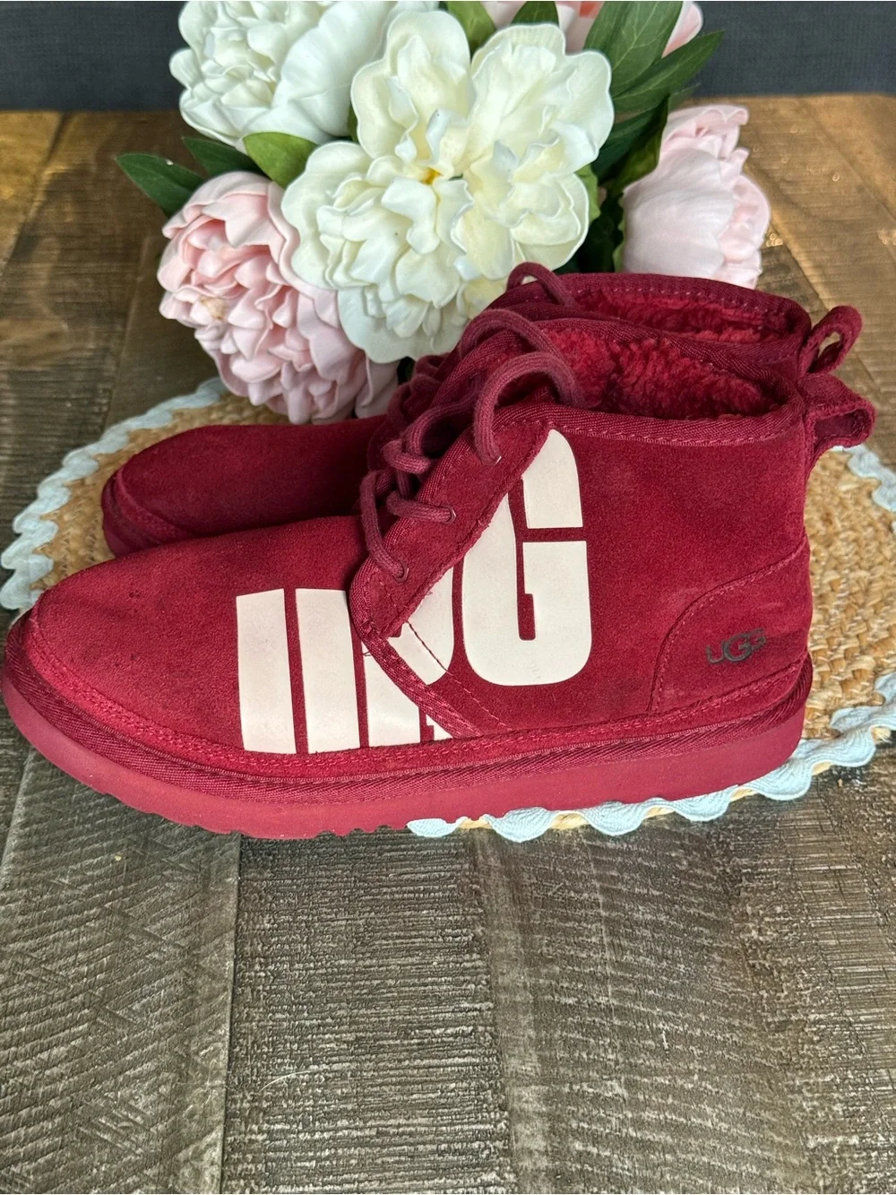 UGG Kids Burgundy Suede Logo Ankle Boots